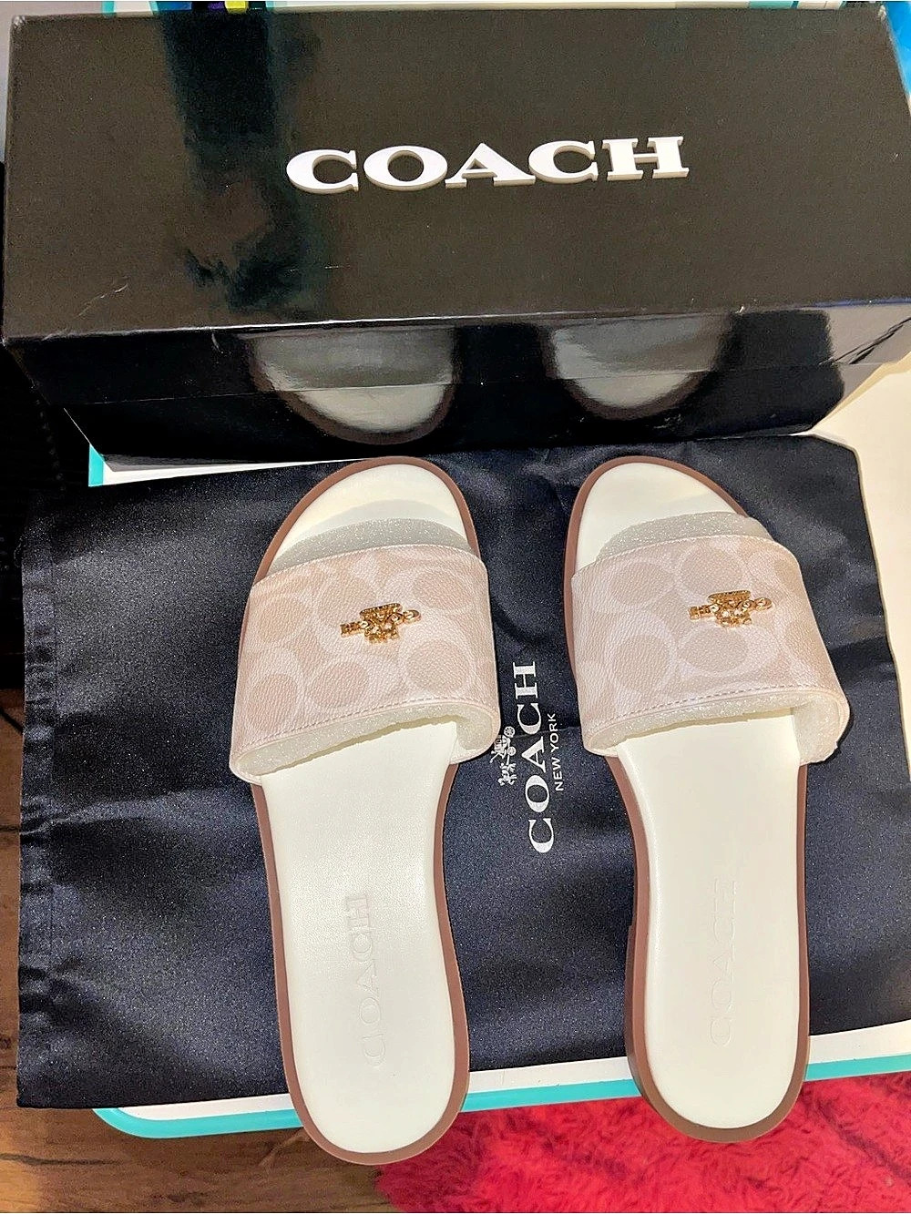 Coach Monogram Slide Sandals in Pink & White EU 38 Like New